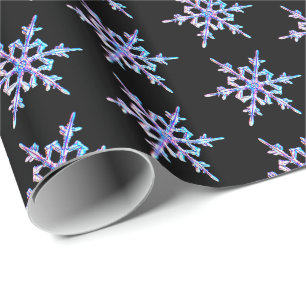 Papel De Presente Flocos de neve, cristal pastel iridescente a preto