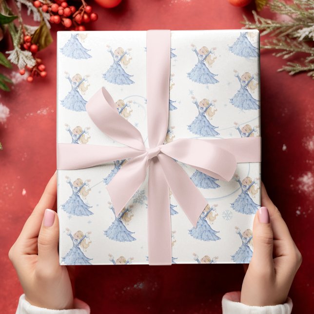 Papel De Presente Flocos de neve da Princesa de Natal Blue Winter (Criador carregado)