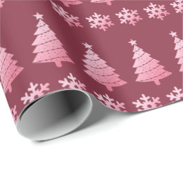 Papel De Presente Flocos de neve de árvores de Natal cor-de-rosa