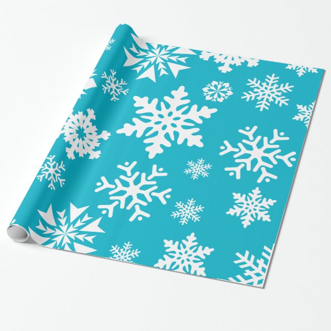 Papel De Presente Flocos de neve de azul lacre de Natal Fenda de Nat (Desenrolado)