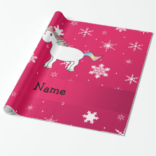 Papel De Presente Flocos de neve de cor rosa unicórnio