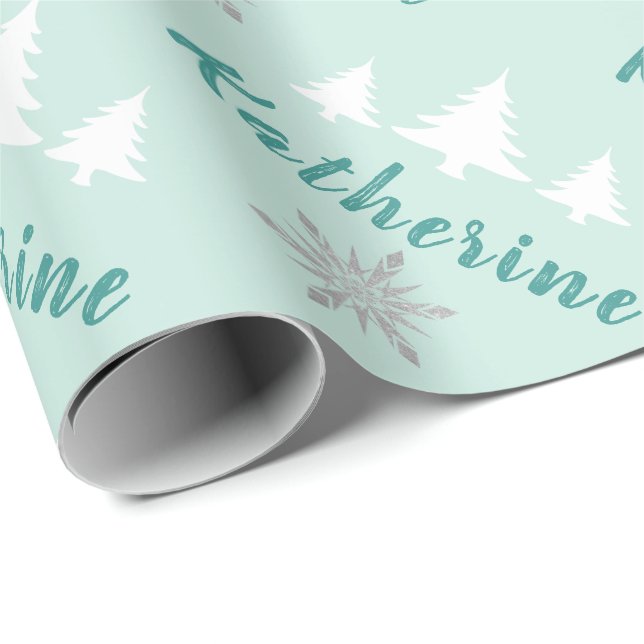 Papel De Presente Flocos de Neve de Feliz Natal Personalizados Elega (Ponta do rolo)