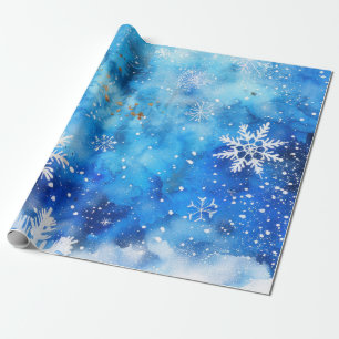 Papel De Presente Flocos de neve de inverno com Aquarela Azul