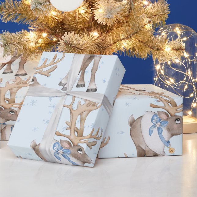 Papel De Presente Flocos de neve de inverno de cervo azul de Natal (Feriados)
