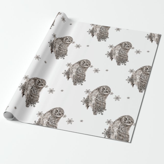 Papel De Presente Flocos de neve de inverno de coroa branca e negra (Desenrolado)