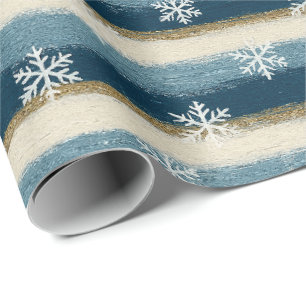 Papel De Presente Flocos de Neve de Inverno Rústicos Listras Pintada
