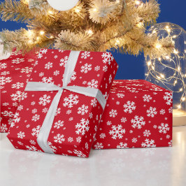 Papel De Presente Flocos de Neve de Inverno Vermelhos e Brancos Fest