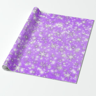 Papel De Presente Flocos de neve de Natal brilham em magenta