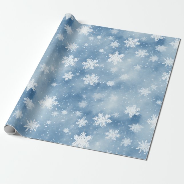 Papel De Presente Flocos de neve de Natal Céu Azul Claro (Desenrolado)