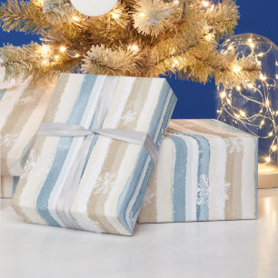 Papel De Presente Flocos de neve de natal com creme azul