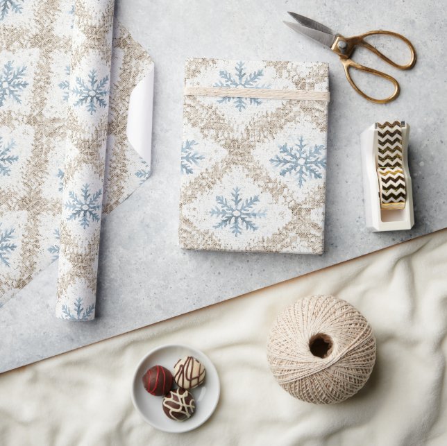 Papel De Presente Flocos de neve de Natal com Creme Azul (Artesanato)