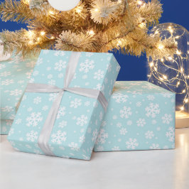 Papel De Presente Flocos de Neve de Natal Festivos Azul Claro e Bran