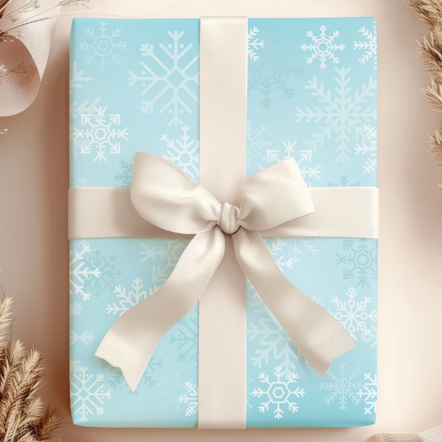 Papel De Presente Flocos de Neve de Natal Padrão de Neve Azul (Criador carregado)