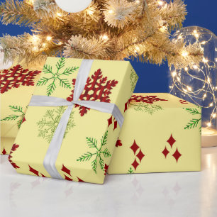 Papel De Presente Flocos de Neve de Natal Vermelhos e Verdes