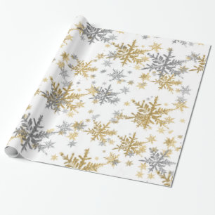 Papel De Presente Flocos de neve de prata e Dourado