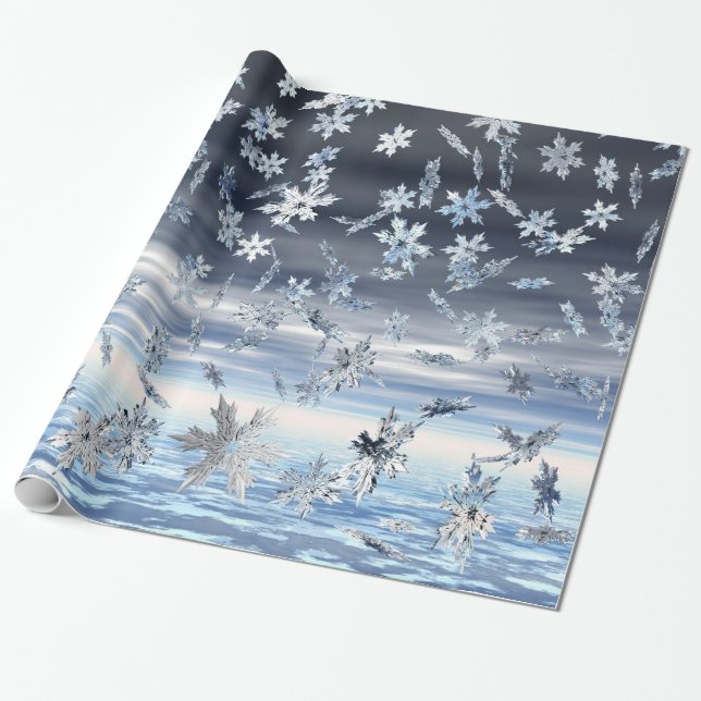 Papel De Presente Flocos de neve de queda metálica espelhados (Desenrolado)