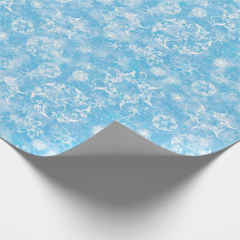 Papel De Presente Flocos de neve do inverno na luz - azul