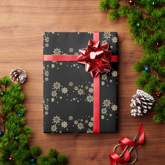 Papel De Presente Flocos de Neve Dourados - Natal Fofo (Presente de Natal)