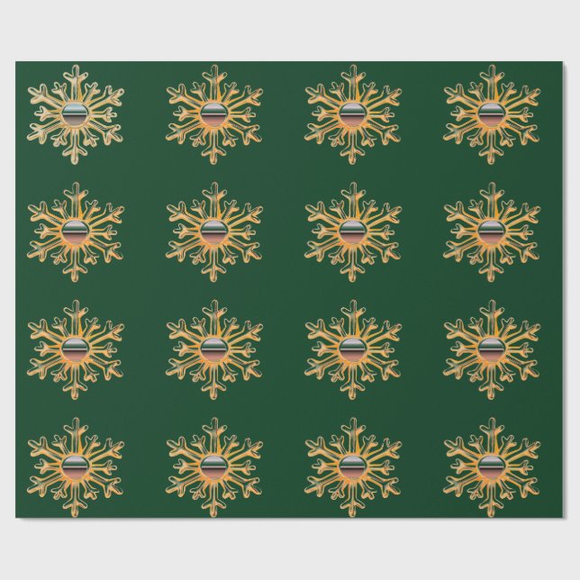 Papel De Presente Flocos de neve Dourados no Livro Verde (Aberto)