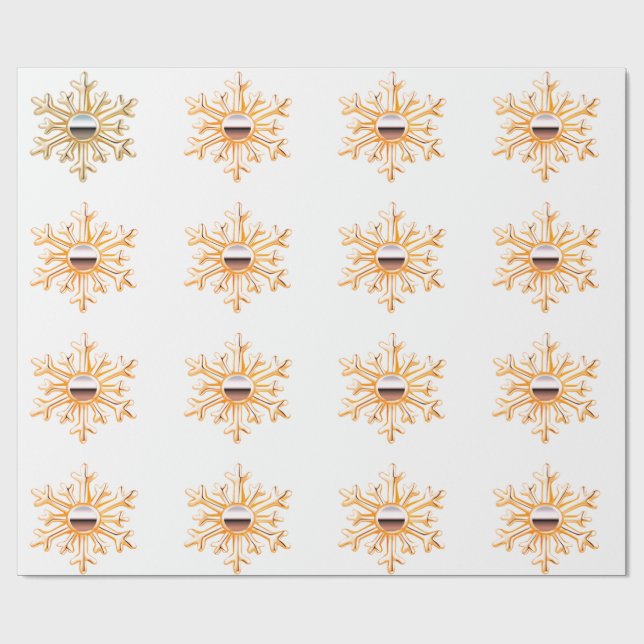 Papel De Presente Flocos de neve Dourados no papel branco de enrolam (Aberto)