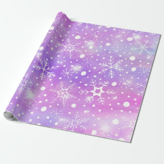Papel De Presente Flocos de neve e estrelas cor-de-rosa Dreamy