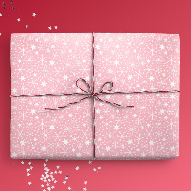 Papel De Presente Flocos de neve e estrelas retrorreflectores rosa (Gift mockup)