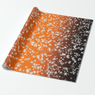 Papel De Presente Flocos de neve e faíscas sobre luz laranja