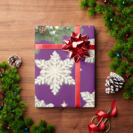 Papel De Presente Flocos de Neve e Galhos de Pinheiro
