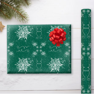 Papel De Presente Flocos de neve elegantes no Emerald Green