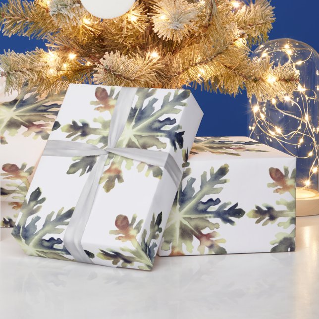 Papel De Presente Flocos de Neve em Aquarela, Cores Mágicas (Feriados)