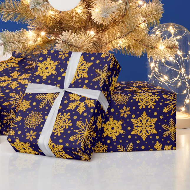 Papel De Presente Flocos de Neve em Brilho Dourado Falso de Natal (Feriados)