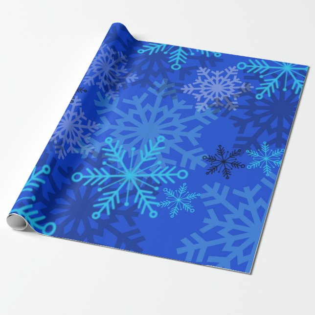 Papel De Presente Flocos de neve em camadas em azul (Desenrolado)