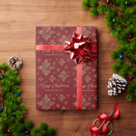 Papel De Presente Flocos de Neve em Folha de Ouro Falsa em Vermelho 