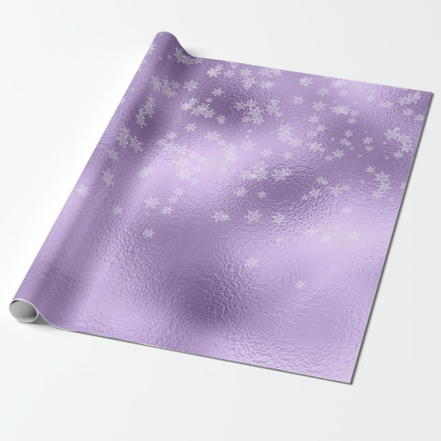 Papel De Presente Flocos de neve em metal roxo Natal (Desenrolado)