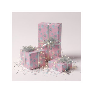 Papel De Presente flocos de neve em rosa pálido