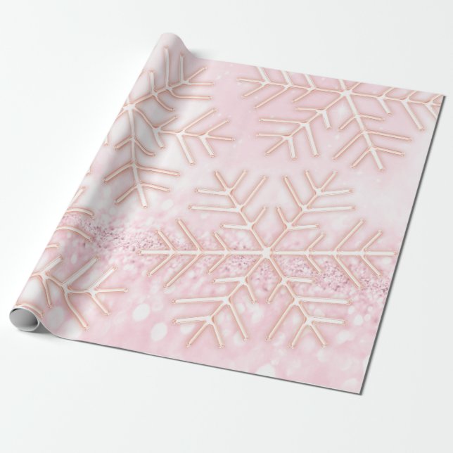 Papel De Presente Flocos de neve Feriado de Natal Rosa Rosa Rosa Gli (Desenrolado)