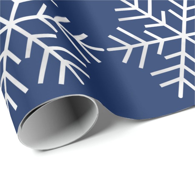 Papel De Presente Flocos de neve Férias de Natal Feliz Marinho Azul (Ponta do rolo)