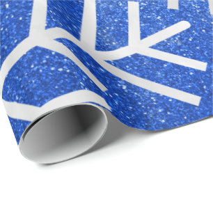 Papel De Presente Flocos de neve Fresca Natal Feliz Azul Glitter