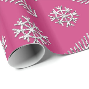 Papel De Presente Flocos de neve fúcsia dos feriados da árvore de