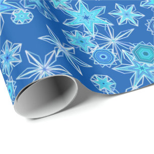 Papel De Presente Flocos de neve geométricos modernos, azul da