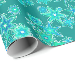 Papel De Presente Flocos de neve geométricos modernos, Turquesa e A
