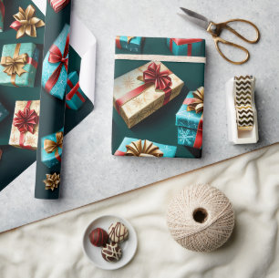 Papel De Presente Flocos de neve Magnética Natal Dourado Azul Preto