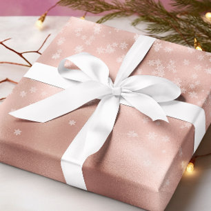Papel De Presente Flocos de Neve Metálicos Dourado Rosa Festa de Nat