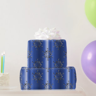 Papel De Presente Flocos de Neve Metálicos no Natal Azul