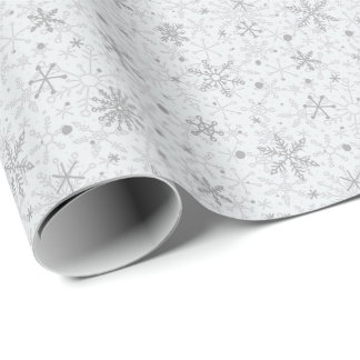 Papel De Presente Flocos de Neve Minimalistas Cinza Natal