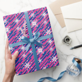Papel De Presente Flocos de Neve Misturam Azul Rosa Geométrico