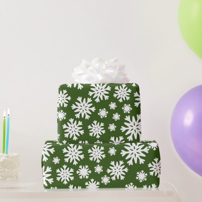 Papel De Presente Flocos de Neve Natal Branco Verde (Presentes para festas)