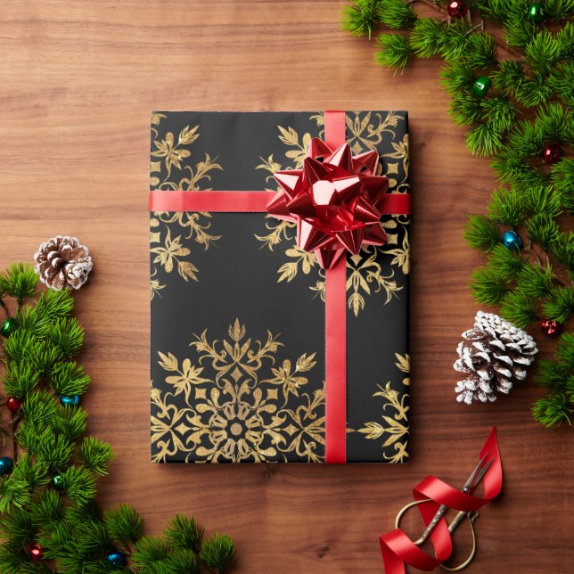 Papel De Presente Flocos de neve ouro - Fita de Natal (Presente de Natal)