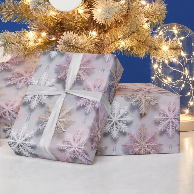 Papel De Presente Flocos de Neve Pastel 3D (Feriados)