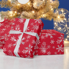 Papel De Presente Flocos de Neve Prata Vermelho Natal